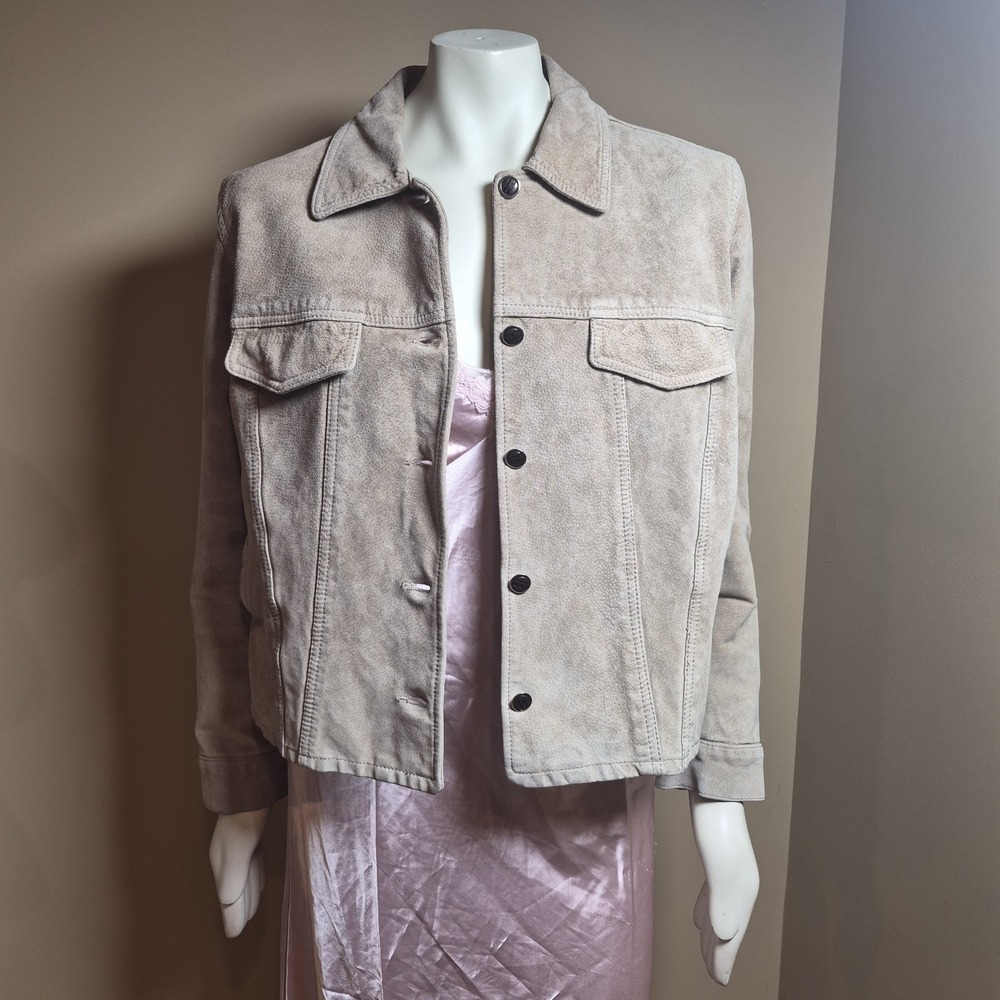 W2W Skotts‎ Leather Washable Suede Trucker Jacket Tan Brown Womens Large Canada